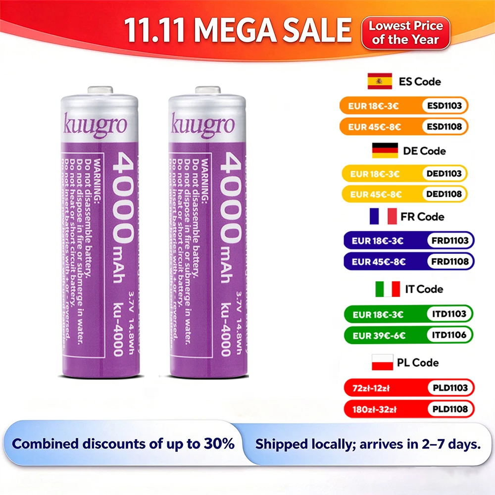 Akumulator Kuugro 18650 4000mAh z ostrym wyprowadzeniem, 3.7V, najwyższa pojemność, 12A, akumulatory do ładowania, do latarek. — zdjęcie produktu 1