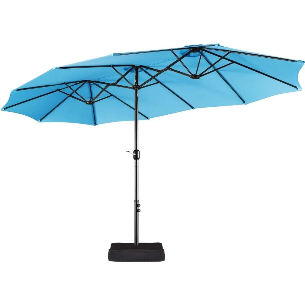 

15 ft Triple-size Patio Umbrella w/Base Included - Market Extra-Large Double Sided Umbrella - Twin-size Patio Parasol w/Easy Cr