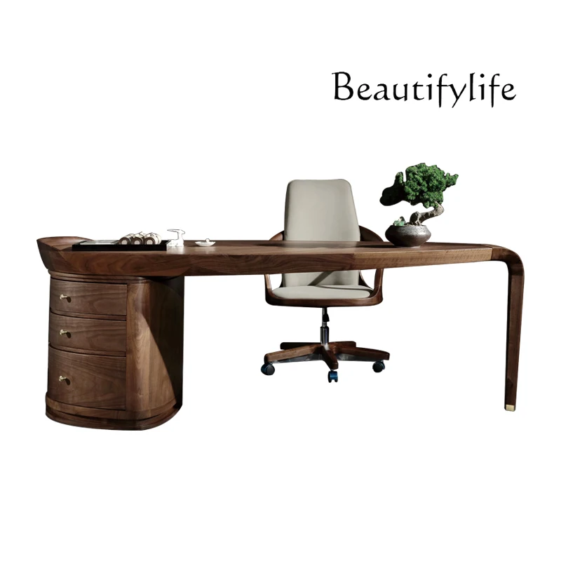 Italian Solid Wood Desk Simple Office Boss Walnut Office Desk for Boss Villa Executive Desk