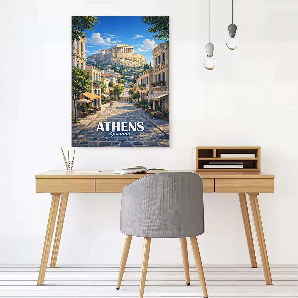 Athens Greece Acropolis Street View Canvas Print Perfect Gift for Fans Lovers Personalized Wall Art Poster for Bedroom Painting