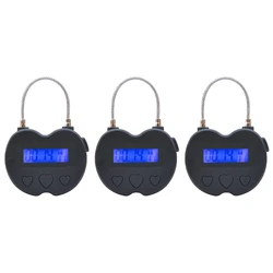 HFES 3X Smart Time Lock LCD Display Time Lock USB Rechargeable Temporary Timer Padlock Travel Electronic Timer Black