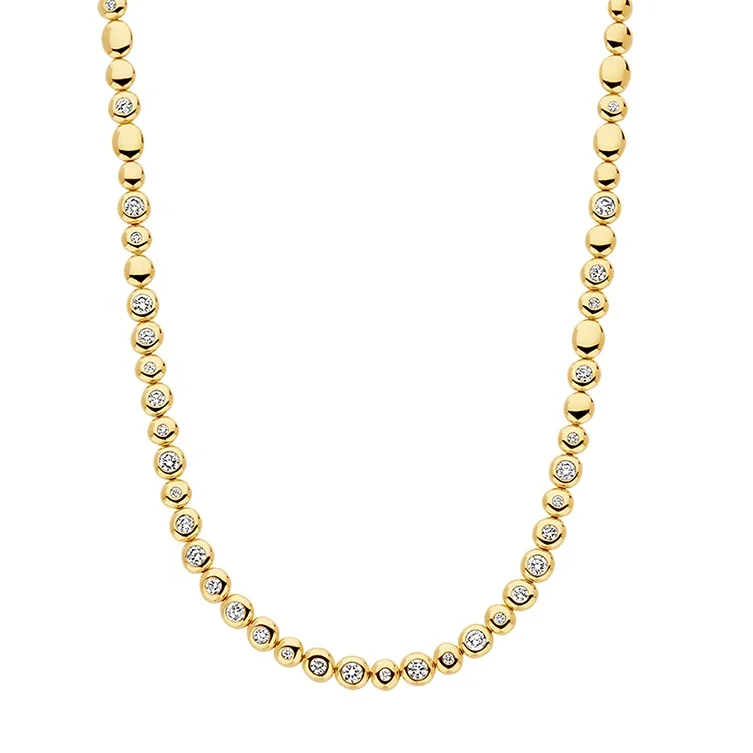 

Luxury LYBURCHI High Quality Hypoallergenic Brass 14K 18K Gold Plated Fashion Jewelry Pebble Bezel CZ Diamond Necklace for Women