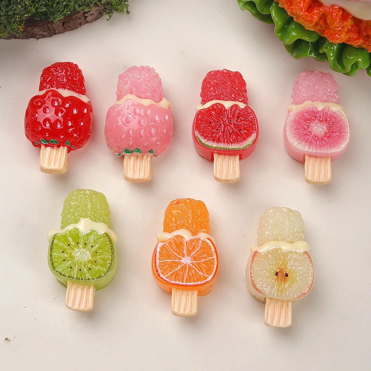 10pcs Cute Fruit Popsicle Resin Flatback Cabochon Scrapbooking Phone Decoration DIY Embellishments Hair Bows Center