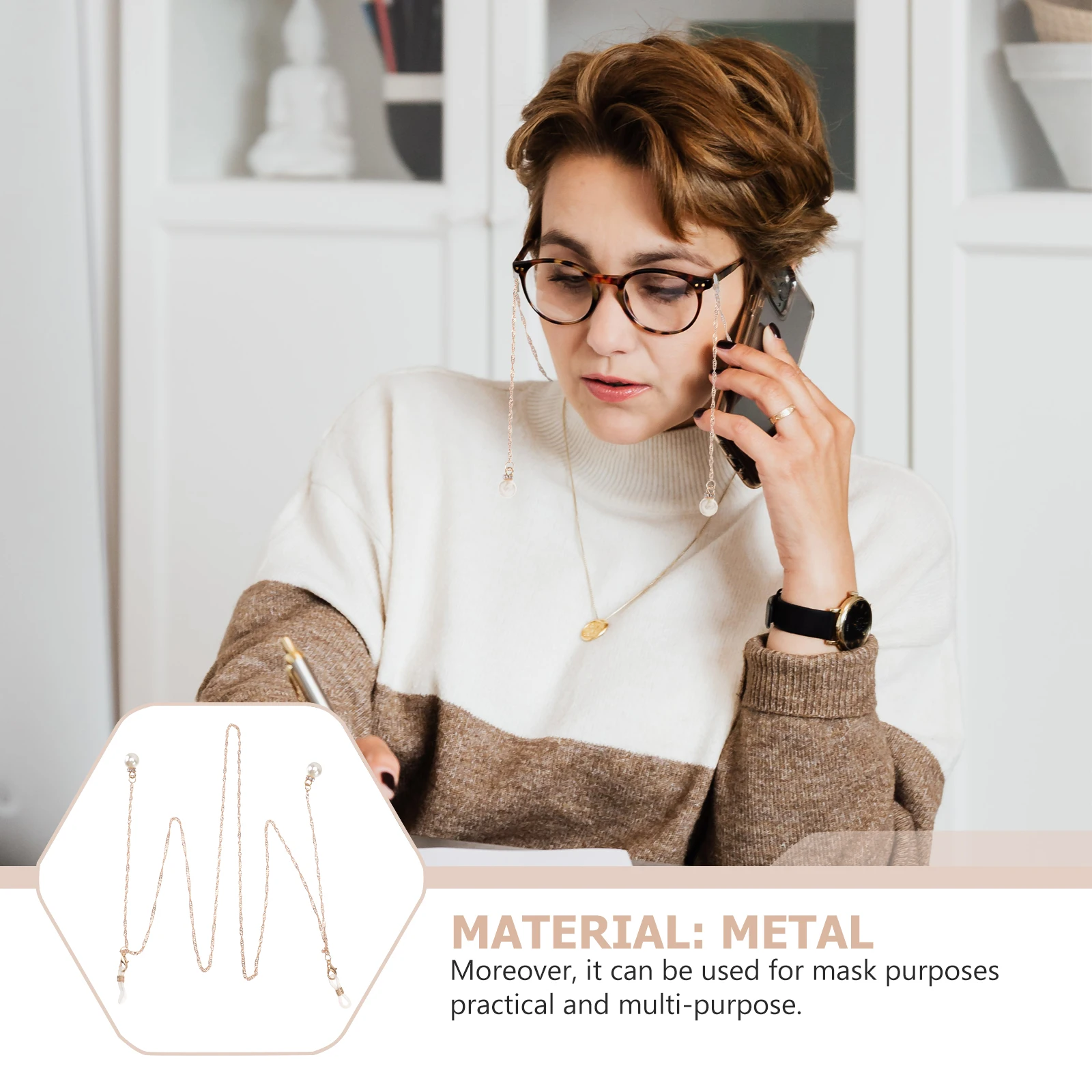 

1pc Pearl Chain Durable Lanyard Reusable Strap Comfortable Decorative Glasses Rope Glasses Rope Decorative Accessory