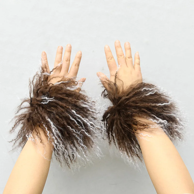 CX-A-47C Fashion Accessory Outdoor Curly Slap On Real Mongolian Lamb Fur Cuffs