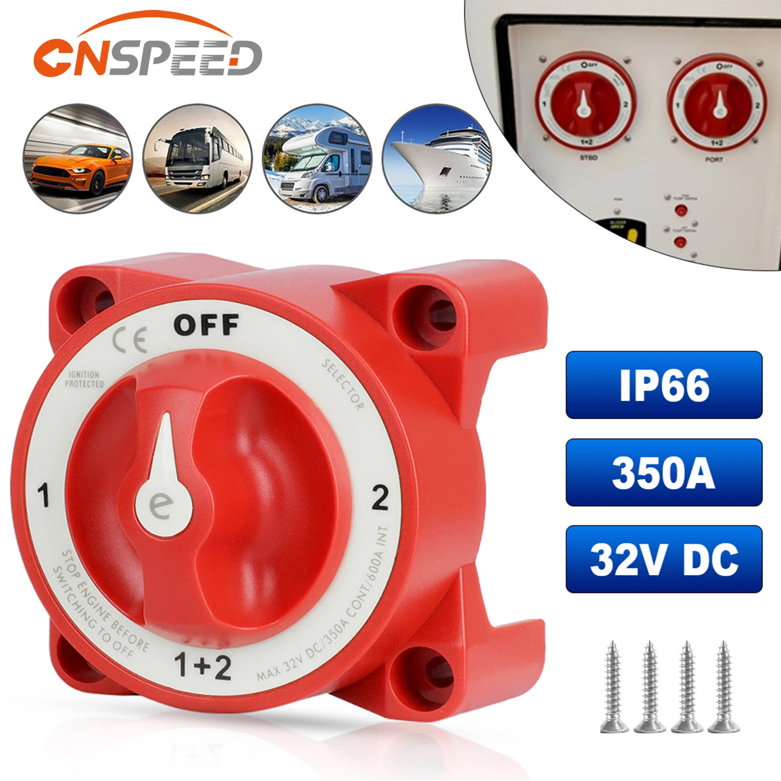 Luminous 32V 350A 2 Battery Disconnect Switches AFD 4 Position Isolator Disconnect Rotary Switch for Marine Boat Truck RV