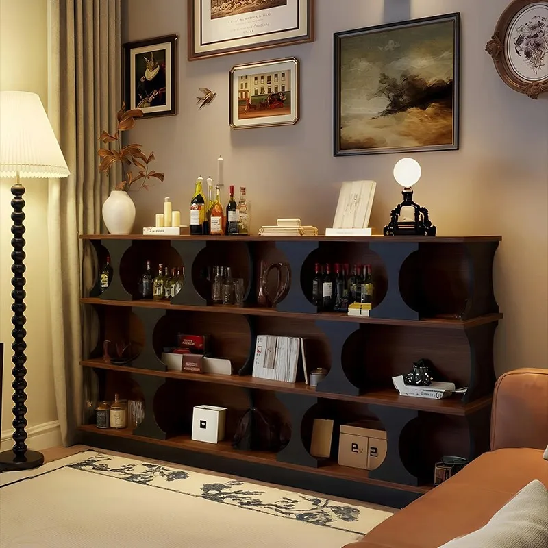 

Solid wood bookshelf, living room sofa side cabinet, half-wall display cabinet, black floor-to-ceiling storage.