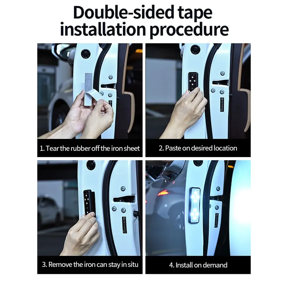 2/4Pcs Car Warning Door Light LED Anti-collision Door Burst Flashing Light Inductive Atmosphere Welcome Light Wiring Free