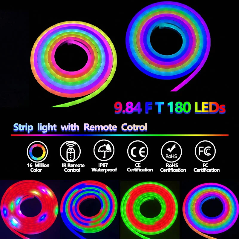 Bluetooth Neon LED Strip Lights 5V Waterproof RGBIC Neon Rope Lights with Music Sync Dreamcolor Chasing Strip Tape for Room