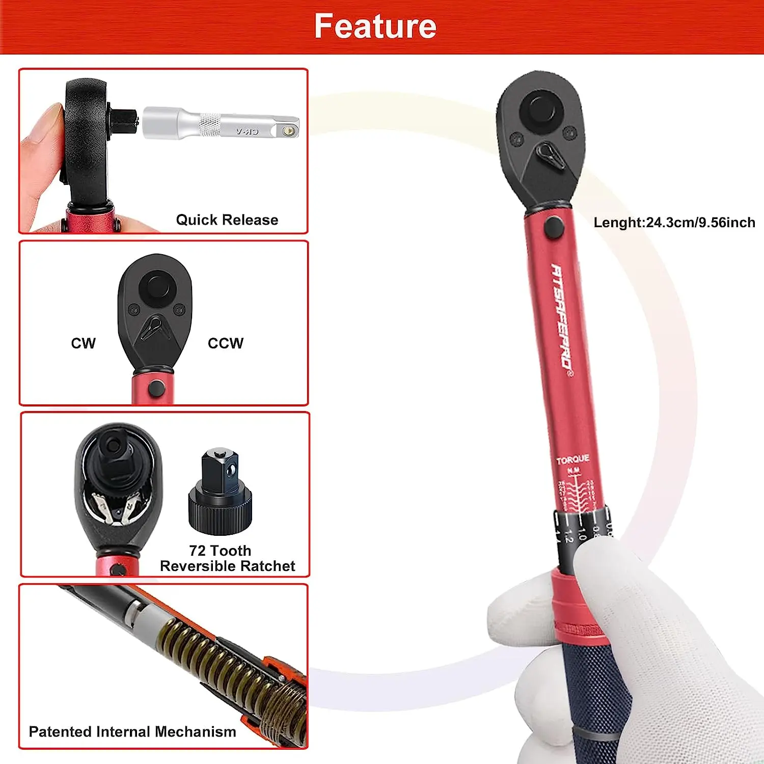 ATSAFEPRO 1/4 Inch Drive Click Torque Wrench 3-25 Nm,Bike Torque Wrench Dual Direction Adjustable 72 Tooth Maintenance Kit