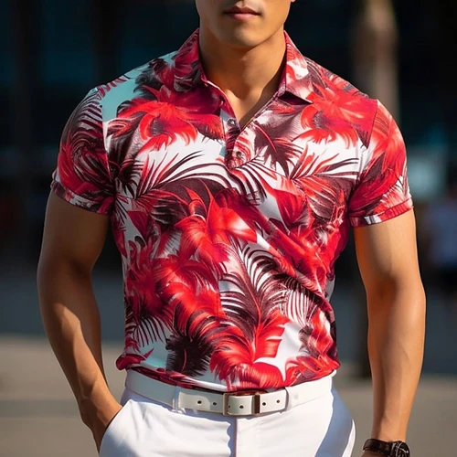 Imagen 1 del producto Polo de secado rápido para hombre, ropa de Golf transpirable, cómoda, con estampado 3D de palma de coco, a la moda, novedad