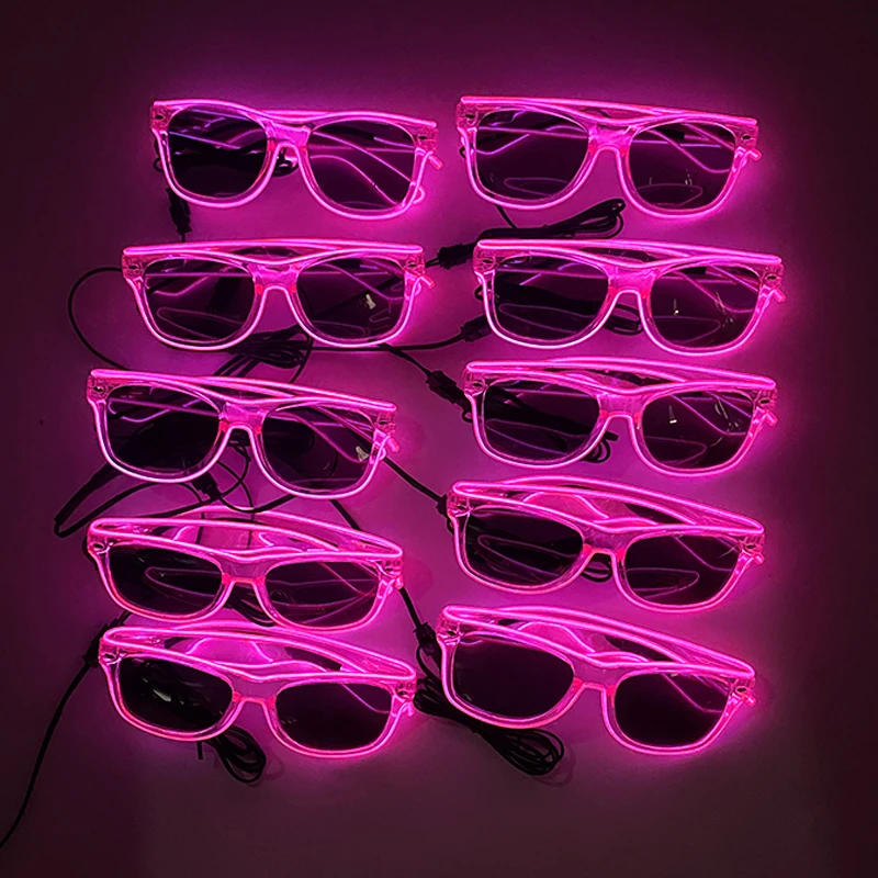 Wholesale EL Wire Fluorescent Glasses LED Black Lenses Glasses Glow Party Supplies Bright Light Festival Glow Sunglasses 1/10pcs