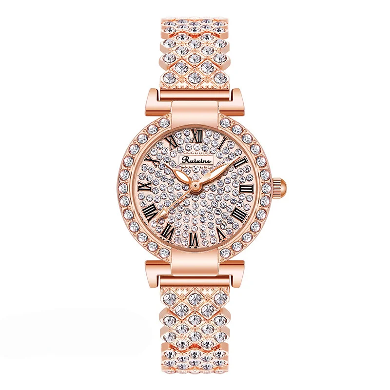 RUIXINE Luxury Women Rose Gold Watch, Fashion Ladies Quartz Crystal Wristwatch, Elegant Diamond-studded Bracelet Watch for Women