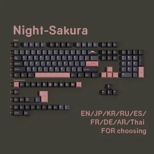 NightSakura Cherry PBT Keycaps español francés alemán coreano inglés árabe ruso para Mx Switch Teclado mecánico Gaming ISO