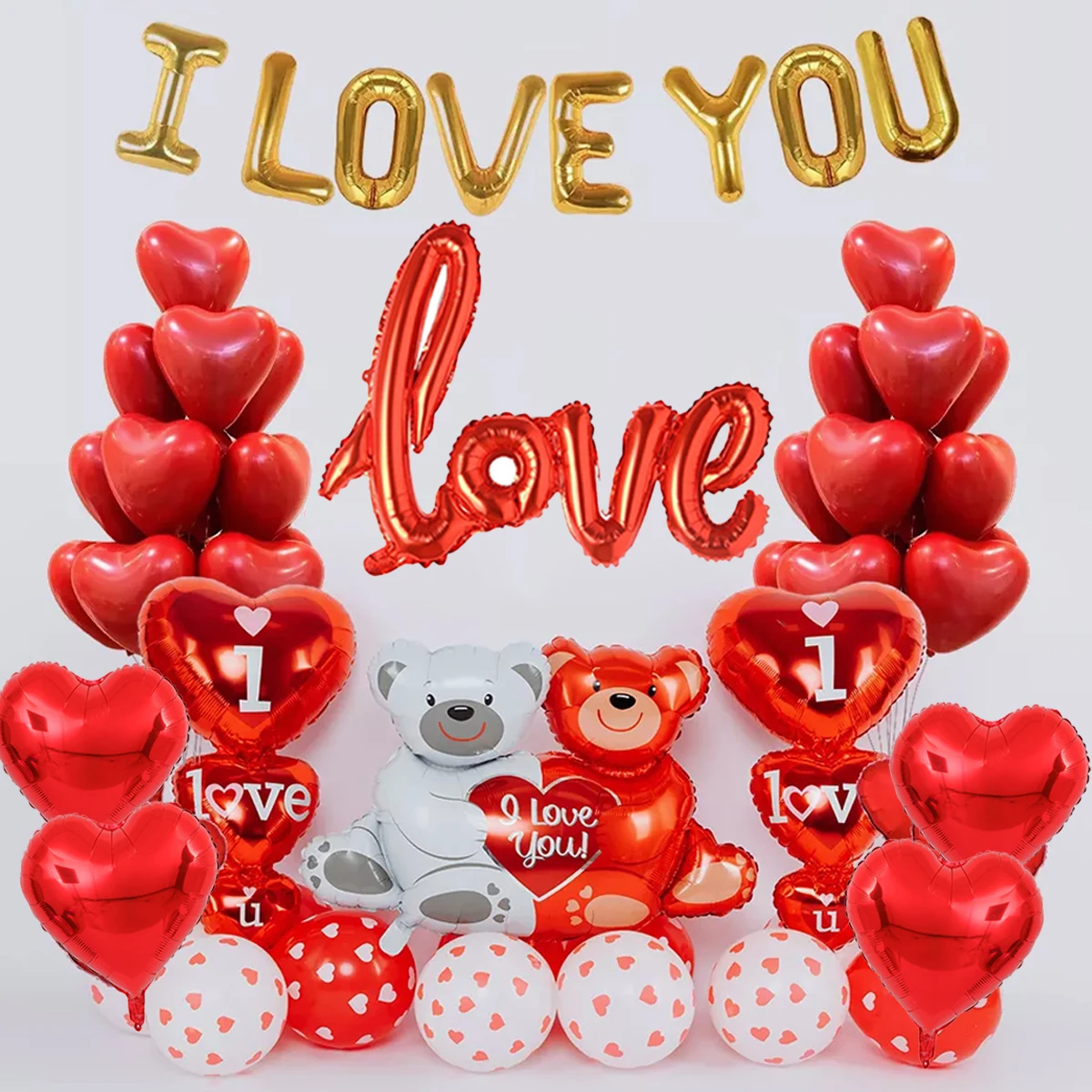 Valentinstag-Ballon-Set, ILOVEYOU, herzförmiger Bär, Aluminiumfolienballon, verwendet für Valentinstag, Party, Dekoration, Hochzeit