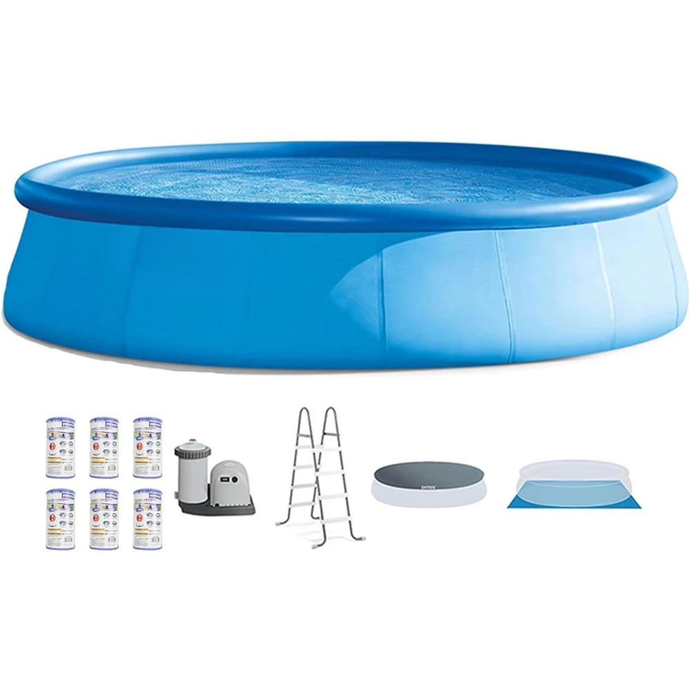 

Round Inflatable Above Ground Swimming Pool with Filter Pump, Ladder, Pool Cover, and 6 Pack Filter Cartridges