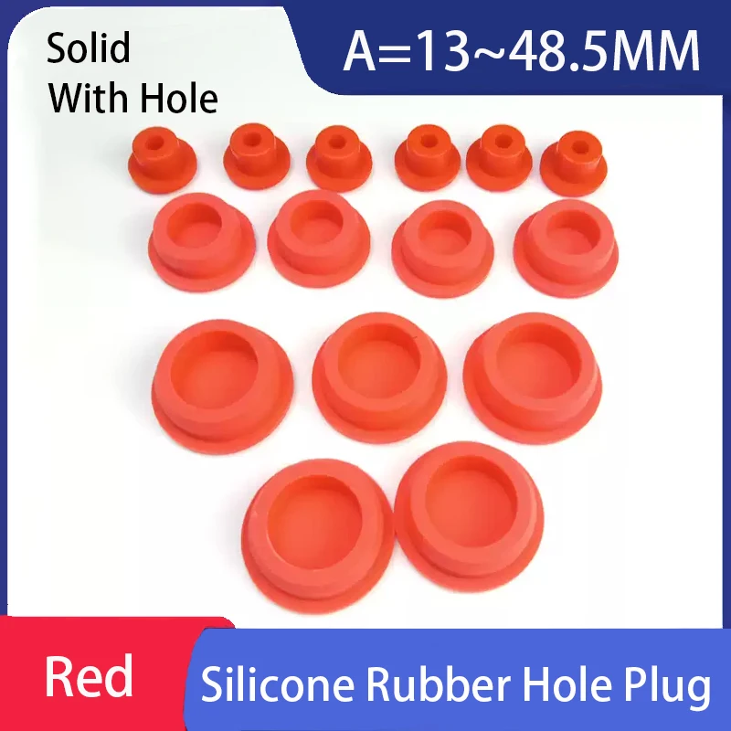 

1-50pcs Red Silicone Rubber Hole Plugs Solid/With Hole T Type High Temperature Seal Stopper Dustproof Plug Hole Plug 13-48.5mm