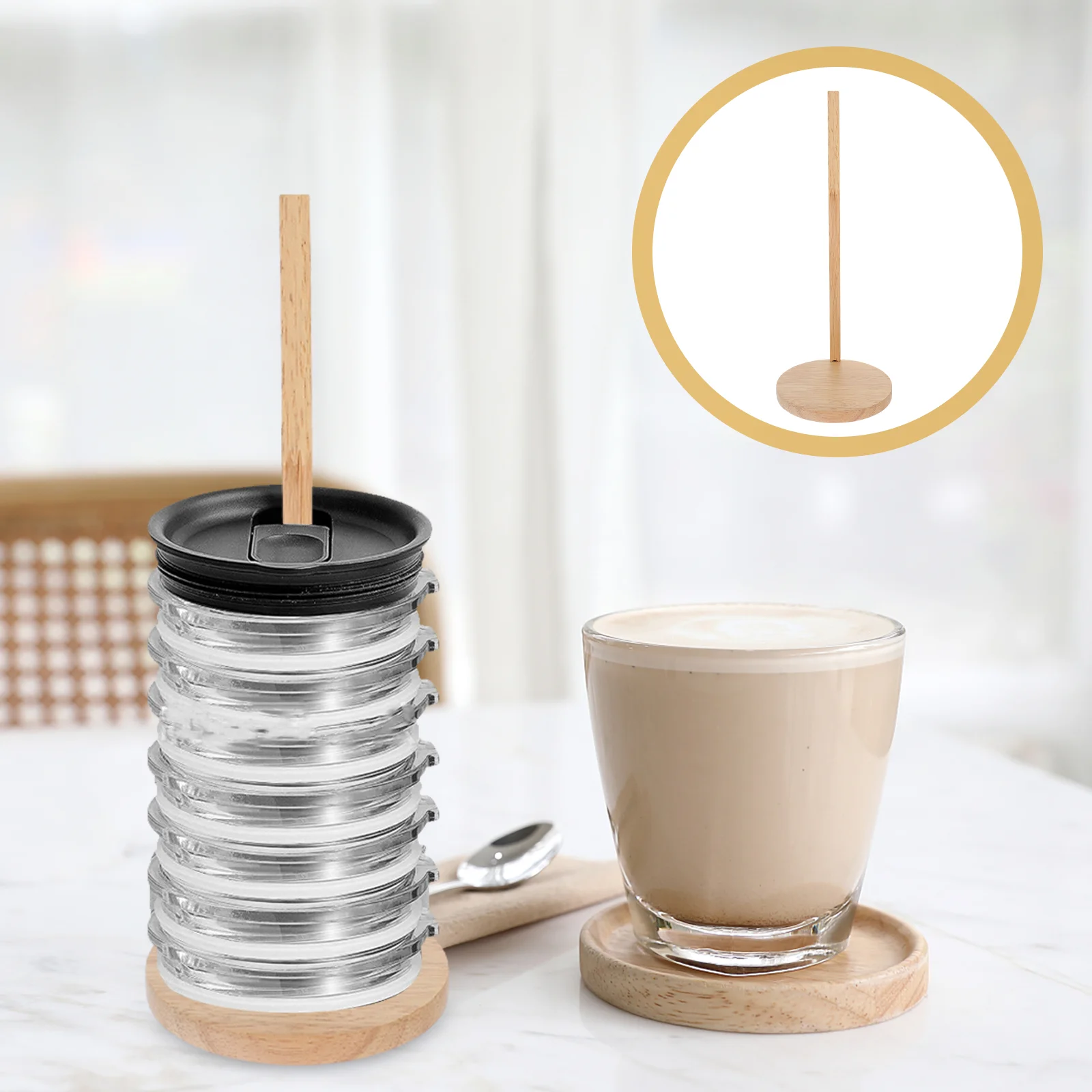 Cup Lid Storage Rack Mason Jar Organizer Coffee Lids Holder Stand For Tumblers Kitchen Wood Mug