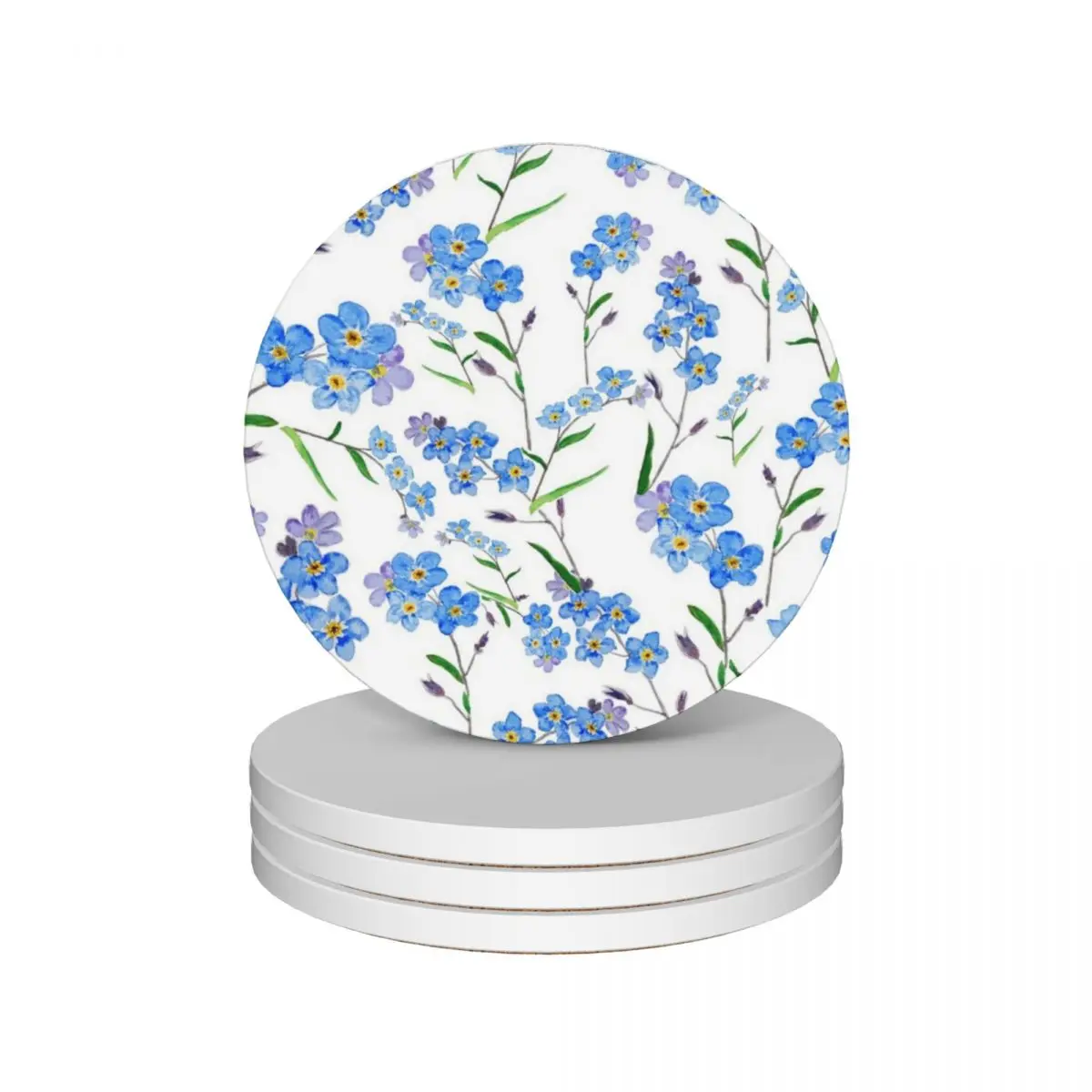 blue forget me not pattern watercolor Ceramic Coasters (Set of 4) customized cup pads for cups set Coasters