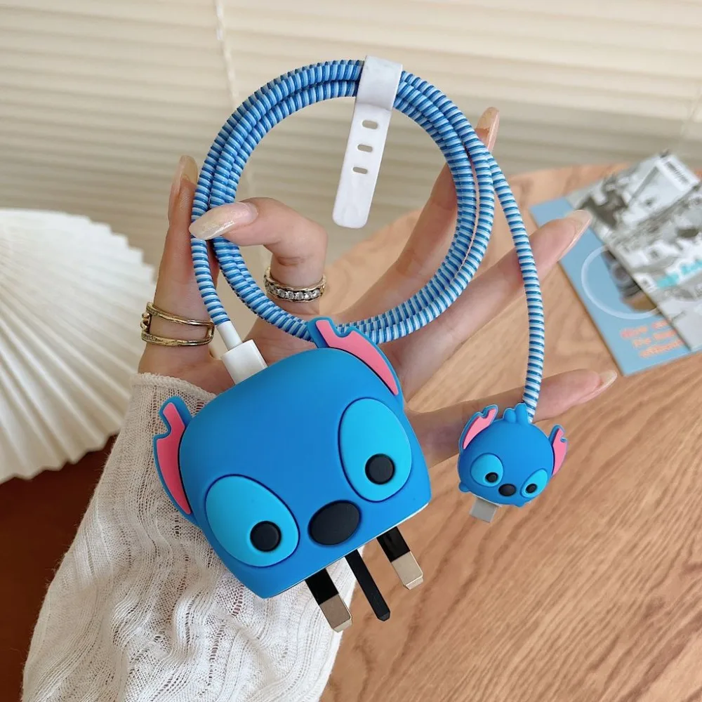 

Kawaii Stitch Защитная пленка для зарядного устройства для Samsung British Standard 25 Вт Защитная пленка для зарядного устройства Симпатичная линия передачи данных Спиральная намотка Защитная