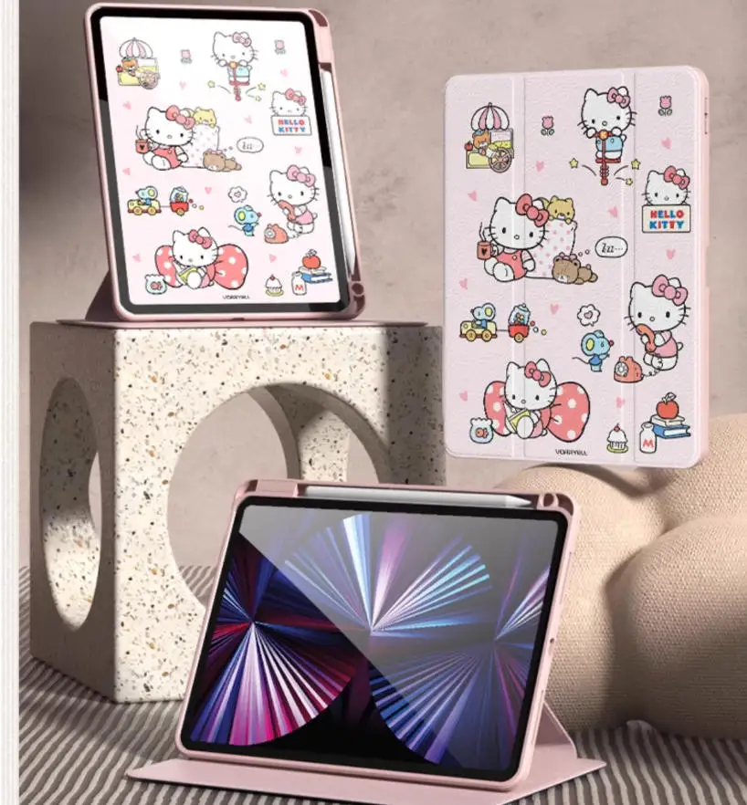 MINISO Hello Kitty Per iPad Custodia ipad Air3 4 5 10.9in M2 M3 Pro4 5 6 12.9in M4 Custodia protettiva Ipad8/9/10 A16 11in Tablet Cover