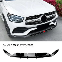 Front Bumper Lip Spoiler Splitters Diffuser Black Carbon Fiber Pattern For Mercedes Benz GLC X253 C253 W253 Coupe 2020-2022 Year