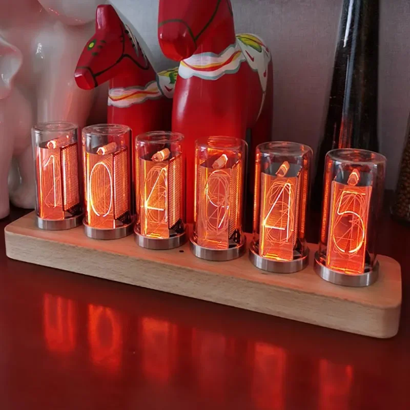 

Роскошные часы Nixie Tube, 4/6 бит, янтарные светящиеся часы, ретро светодиодные цифровые часы, электронные часы, домашние часы, настольные подарки, орнамент