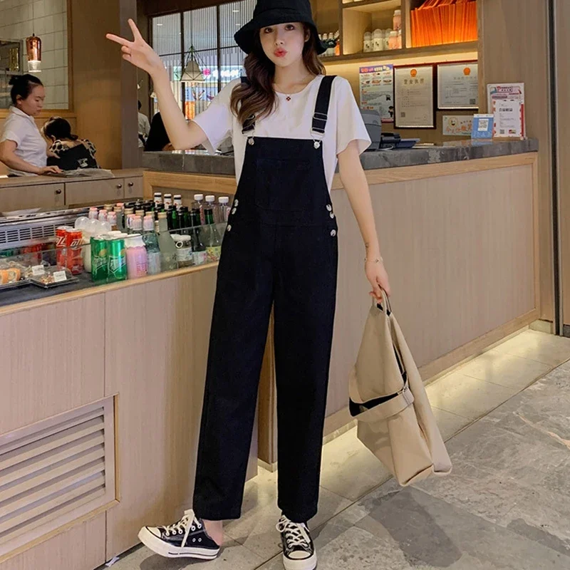 Denim Overalls Women Jumpsuit Wide Leg Suspender Jeans for Women 2024 Korean Fashion New Pants Jean Femme Black Beige White XS