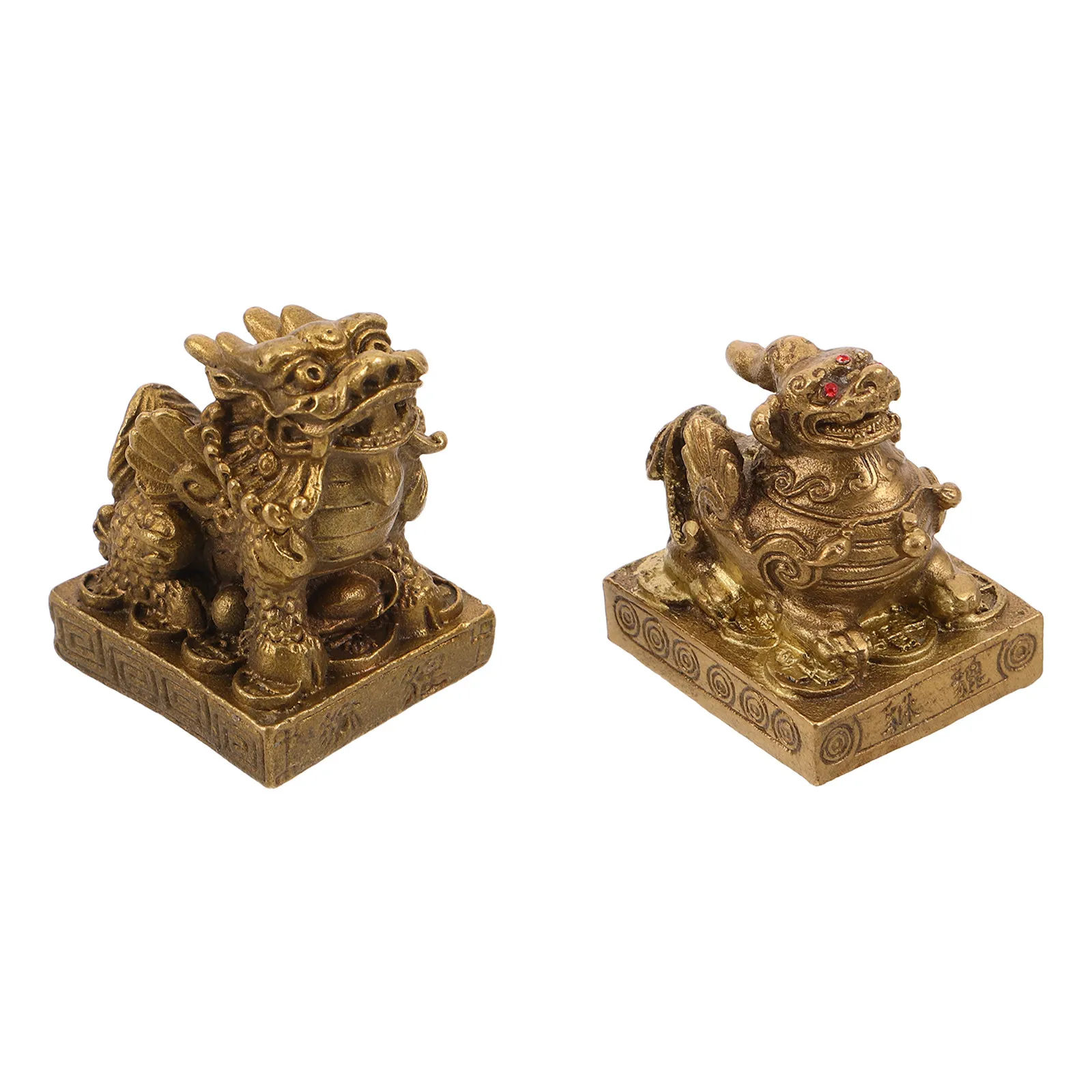 1Pair Brass Pi Yao Statue Feng Shui Prosperity Sculpture Wealth Luck Home Office Decor Attract Money Vintage Table Ornament