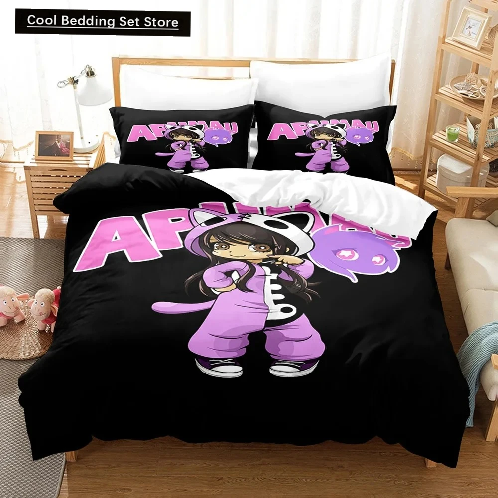 3D Anime Kawaii Girls Aphmaus Bedding Set Boys Girls Twin Queen Size Duvet Cover Pillowcase Bed Kids Adult Fashion Home Textiles