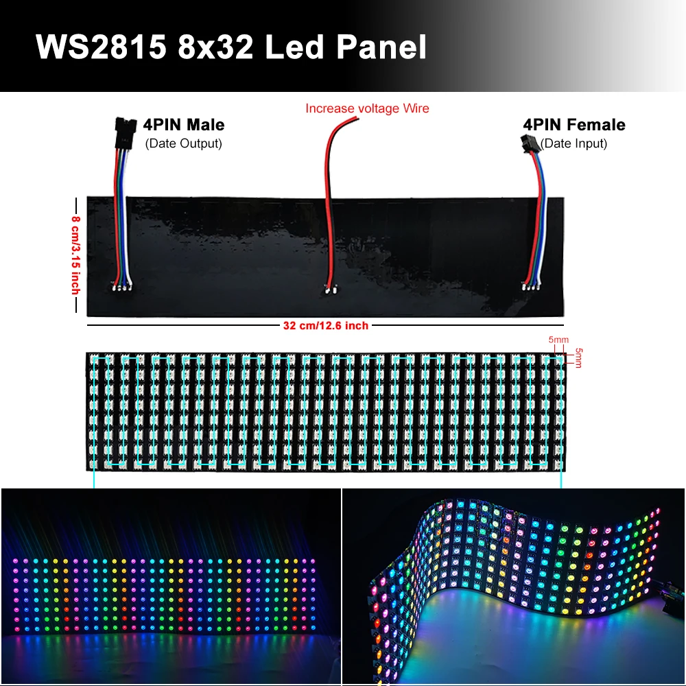 DC12V WS2815 8*8 8*32 16*16 Led Panel 4Pin Individually Addressable 5050 RGB Pixels Matrix Flexible Screen Dual Signal Module