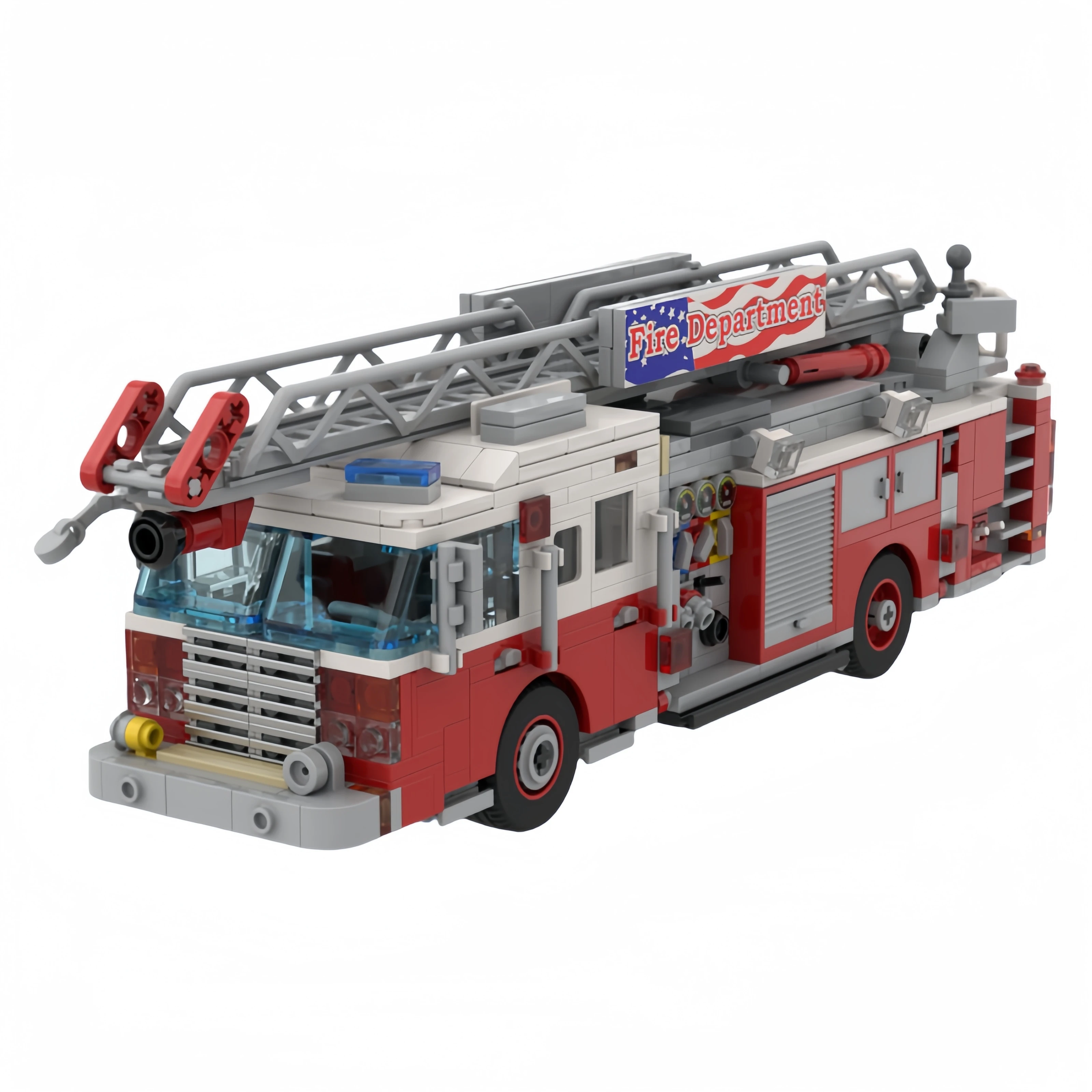 City Service Vehicles Model MOC Building Bricks American Fire Truck Modular Technology Gifts Holiday Assemble Children Toys Suit