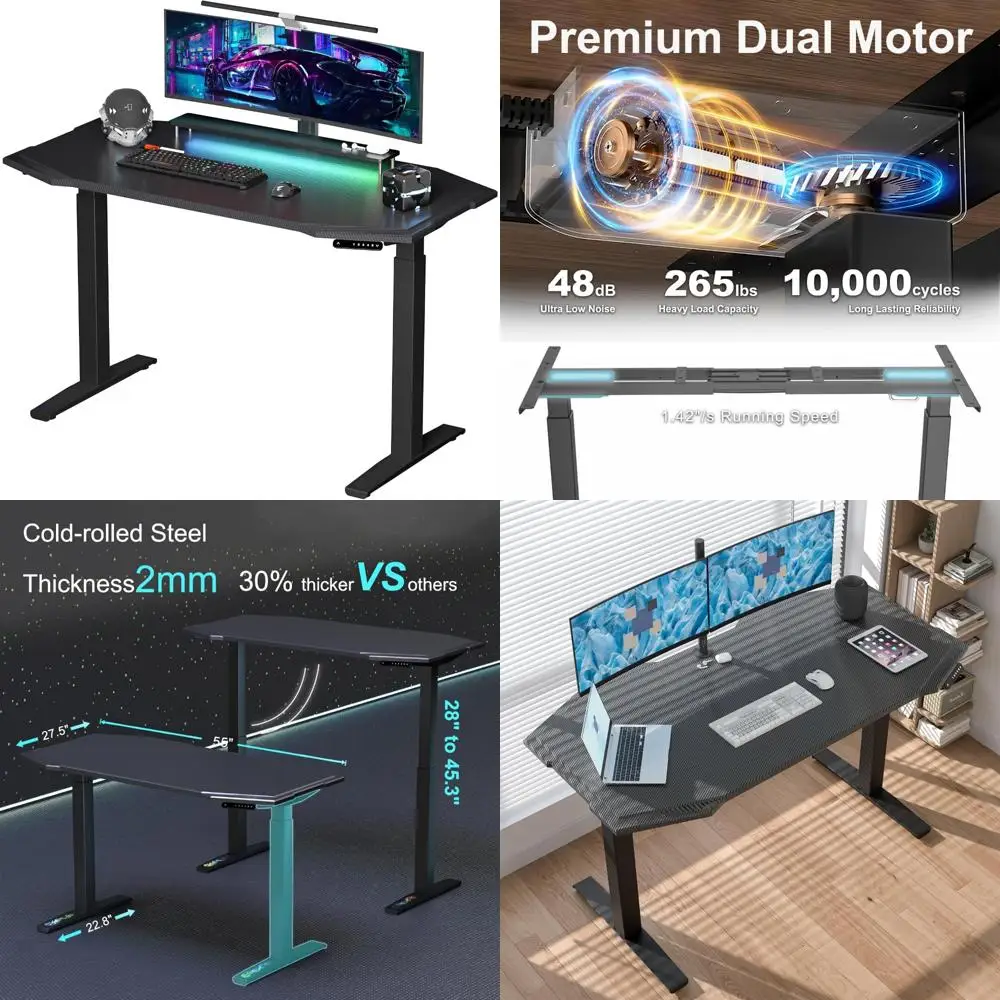 مكتب قائم كهربائي مع سطح سميك من ألياف الكربون وإطار تثبيت قياسي، مكتب ألعاب مقاس 55 بوصة، و4 إعدادات للذاكرة #1