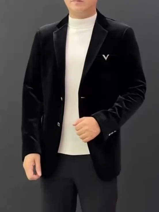 

Высококачественный бархатный костюм, повседневный слинг, универсальный деловой повседневный крутой осенне-весенний мужской модный костюм с декором на пуговицах