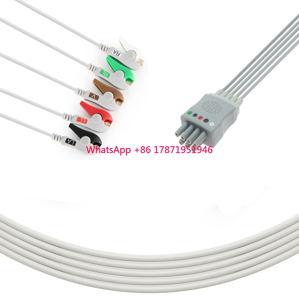 

Compatible for Mindray Tel-100 ECG Telemetry Leadwire, 5 leads Datascope clip aha ecg Leadwire cable