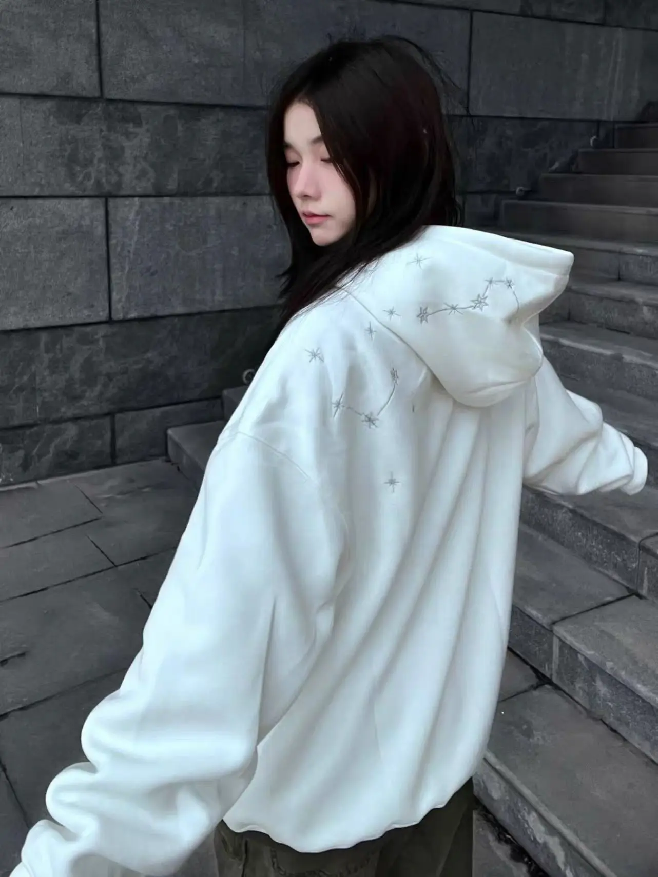 Korean High Street Embroidered Star Hoodie Autumn Winter Loose Casual Women's Hoodie Sweatshirt Coat Y2k Streetwear