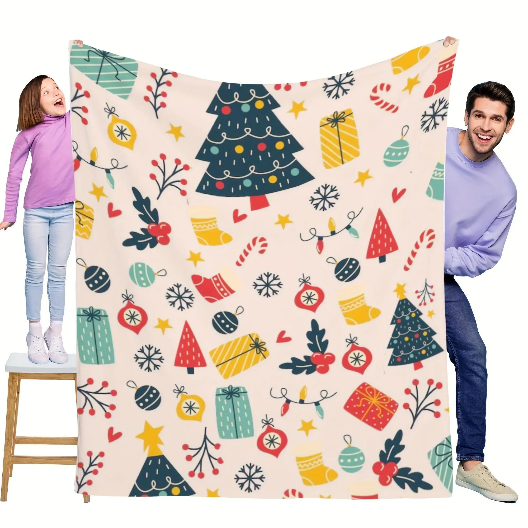 60*80 polegadas dos desenhos animados feriado árvore de natal impresso cobertor de cama, amigos cobertor de presente de natal, cobertor macio e quente das quatro estações