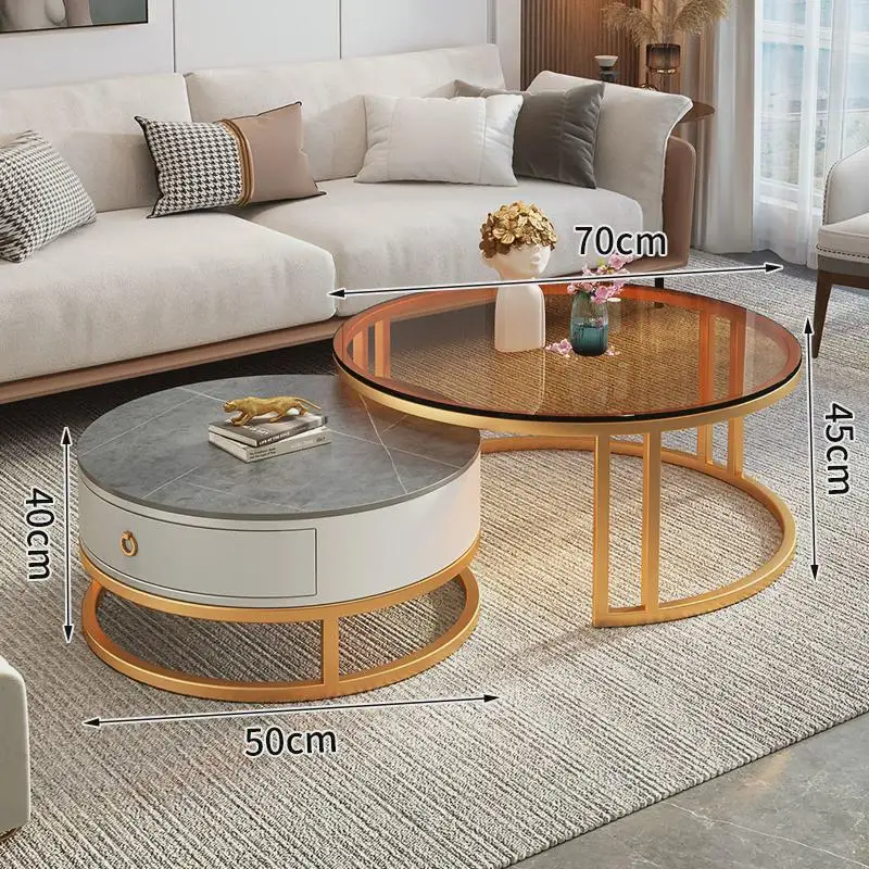 

Rock Slab Coffee Table, Living Room, Simple, Modern, Small-sized, Light Luxury, New Marble Round Glass Tea Table