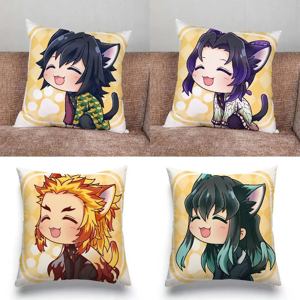 

W-Demon Slayer Kimetsu No Yaiba-Q Pillow Case Throw Pillow Cover Cushion Covers Home Living Room Sofa Couch Seat Decor