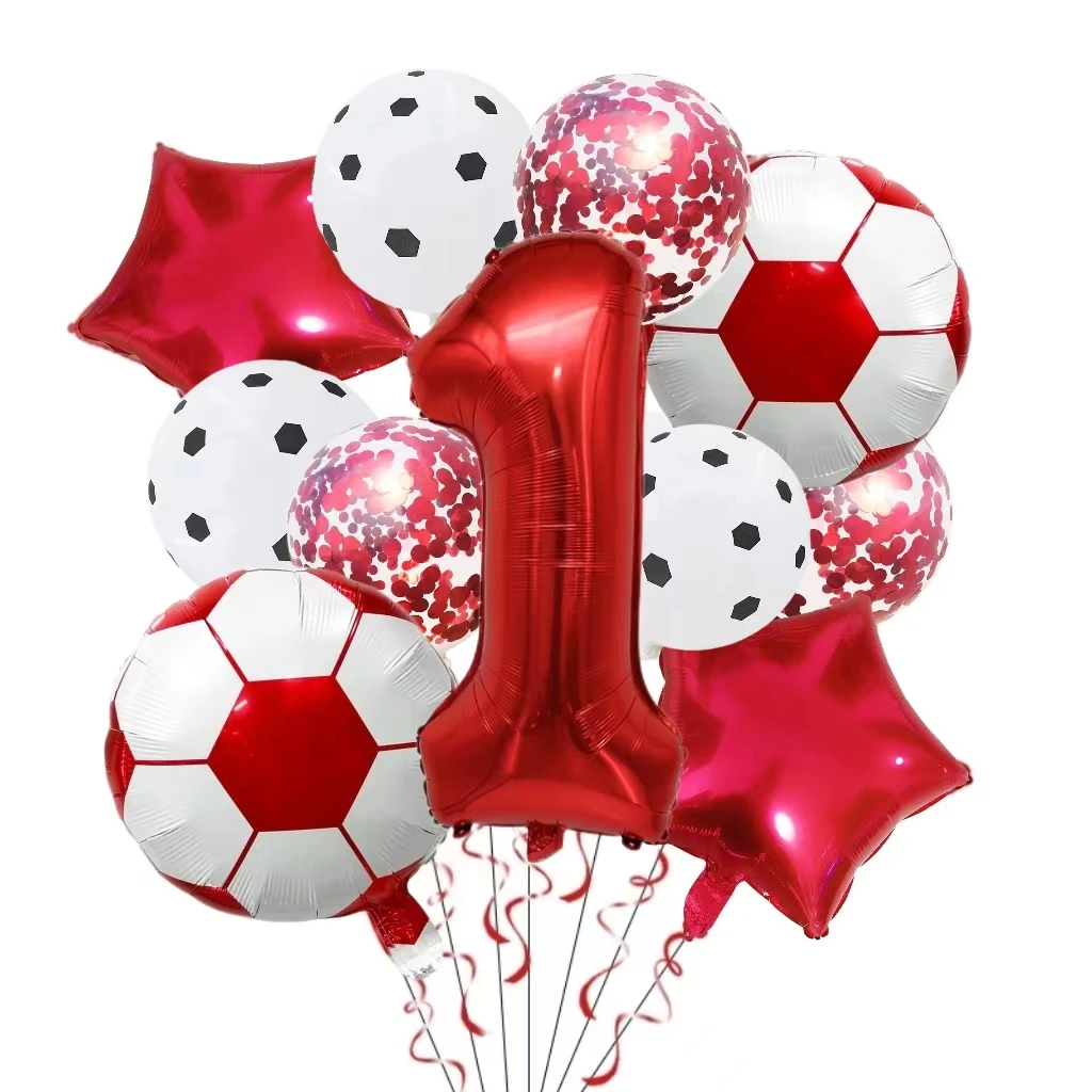 11 PCS Helium Foil Ball Football 32 Inch Green Blue Red Black Numbers Football Balloons Kids Boys Birthday Party Decoration