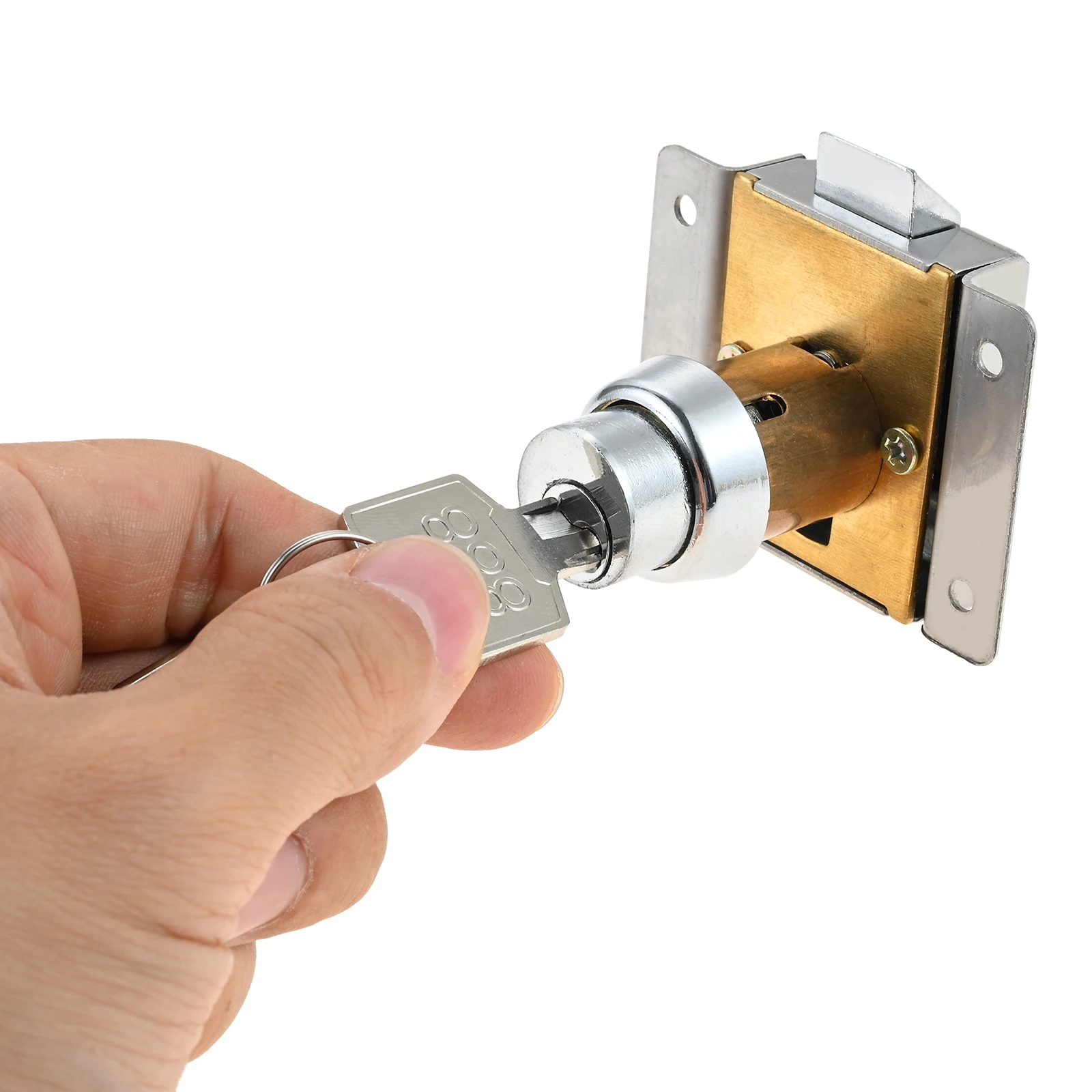 1 Set Button Lock Marine Latch with 2 Keys Durable Metal Handle Locking Fits Warships Yachts RV Hand-turn Drawer Cabinet Doors