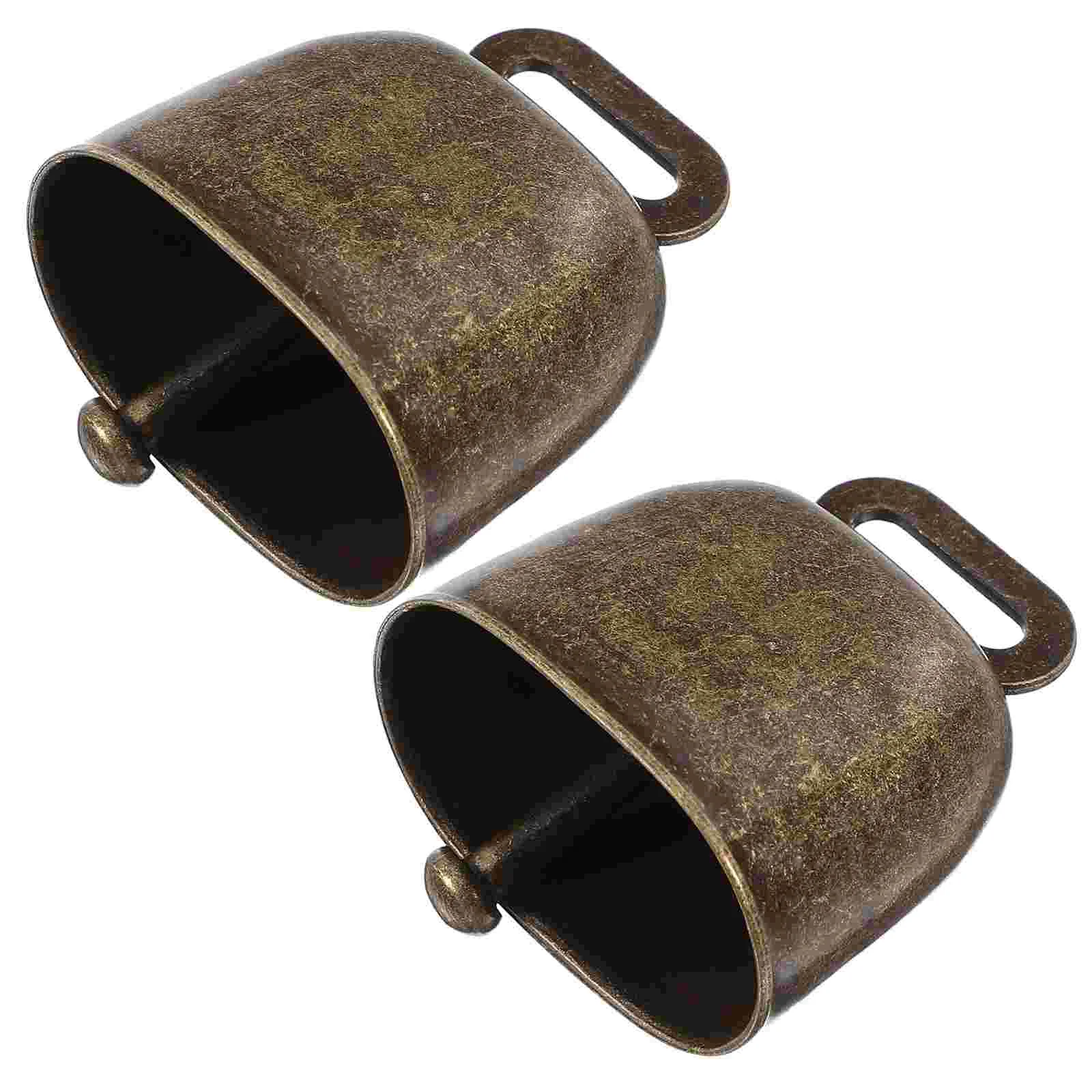 2Pcs Cowbells Noisemaker Square Shape Calling Bell with Handle for Outdoor Football Game Wedding Birthday Party Use (Bronze)