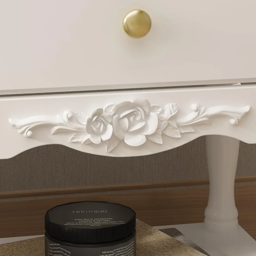 

Vintage Wooden Nightstand with 2 Drawers and Bottom Shelf, Elegant Bedside Table End Side Table for Bedroom, Living, Customized