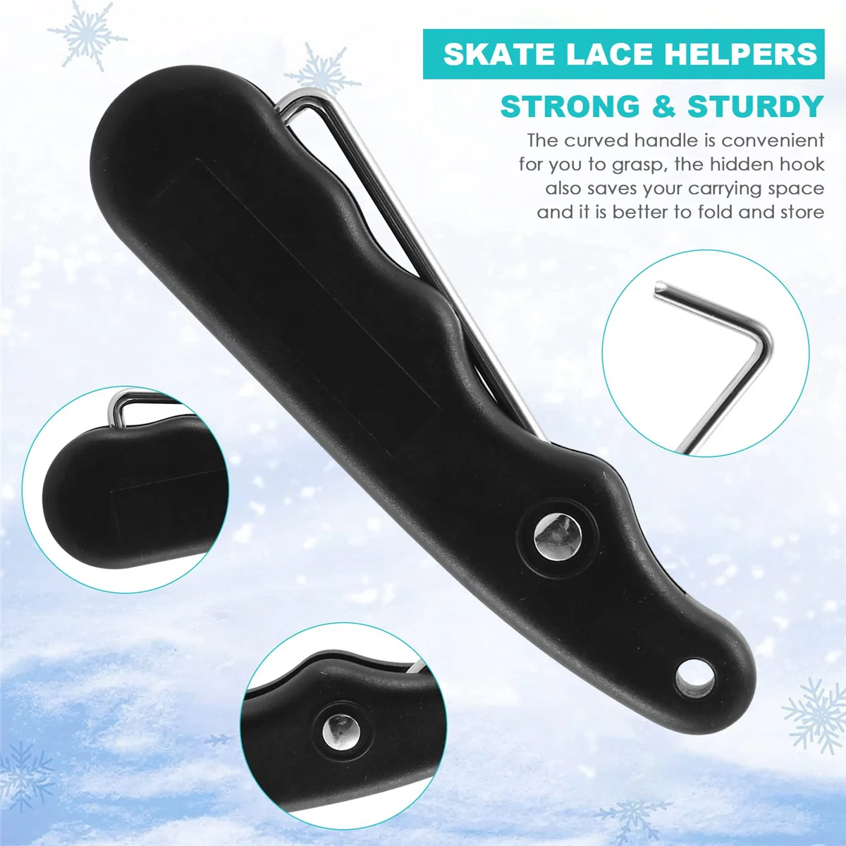 A44TUniversal Practical for Figure Roller with Extended Hook Durable Ice Hockey Puller Portable Handle Skate Lace Tightener