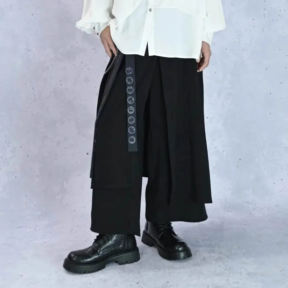 Mens Culottes Side Hem Stitching Casual Pants Streetwear Fashion Outdoor Daily Versatile Wide-Leg Pants Men'S Clothing 2025 New