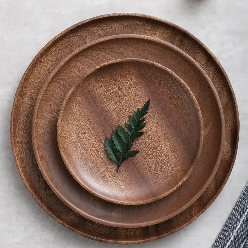 Solid wood round plate plate Ebony disc Wooden snack Dried fruit nut melon seed plate Bed and breakfast tableware