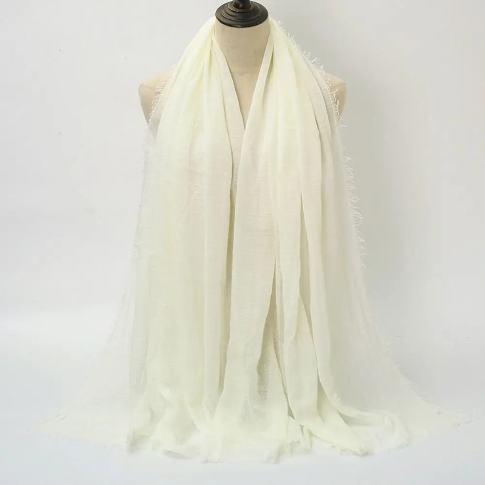 Women Scarves Veil 10 Colors Pleated Plain Hijab Cotton Linen Wrinkle Crinkle Hijab Scarf Bubble Solid Turban