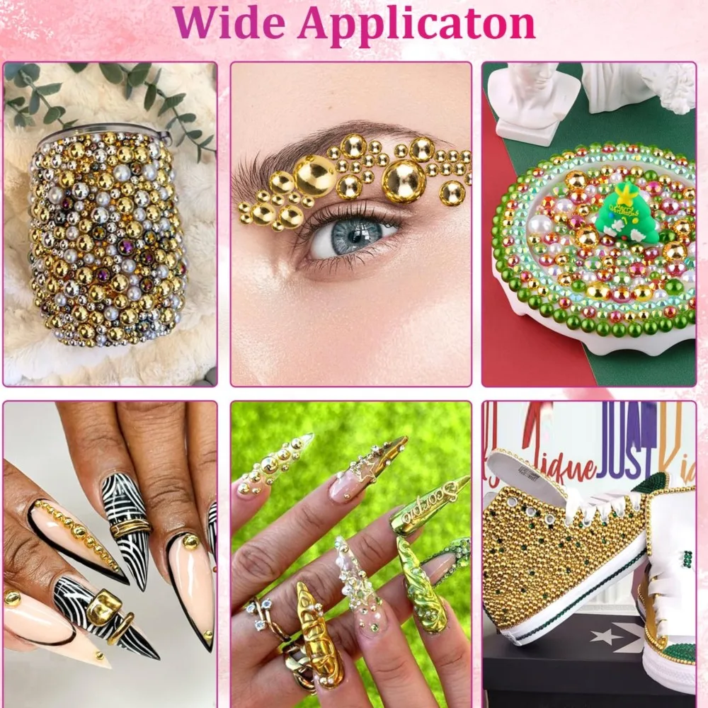 3 Teile/satz Gold Halbrunde Flatback Perlen Nagel Charms - 12Grids Perlen Strass Kits mit Pickup Bleistift & Pinzette Nail art Werkzeuge