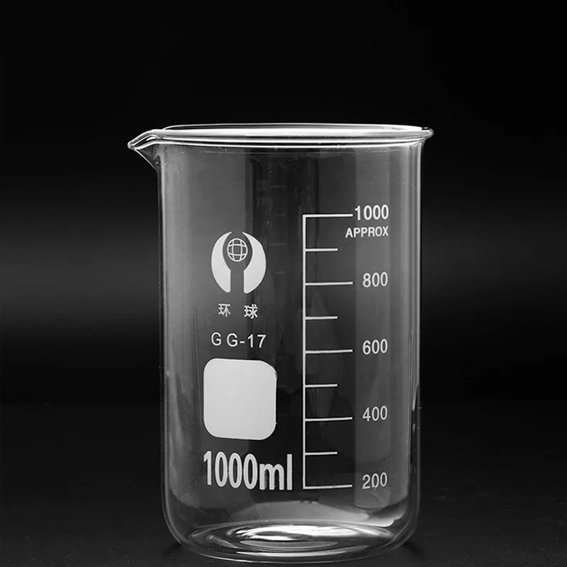 Vaso de vidrio de borosilicato de laboratorio, vaso de vidrio de forma baja, tamaño difusor, experimento, equipo de laboratorio, pared pesada