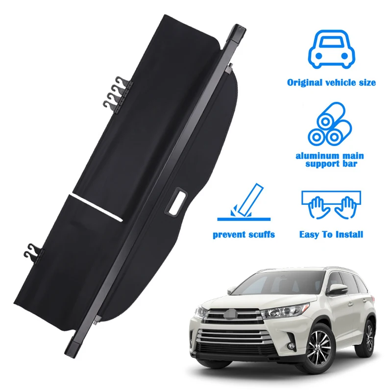 

FOR TOYOTA HIGHLANDER 2014-2019，Black Privacy Screen Retractable Trunk Security Tonneau Cover Luggage Shield Shade Cargo Cover